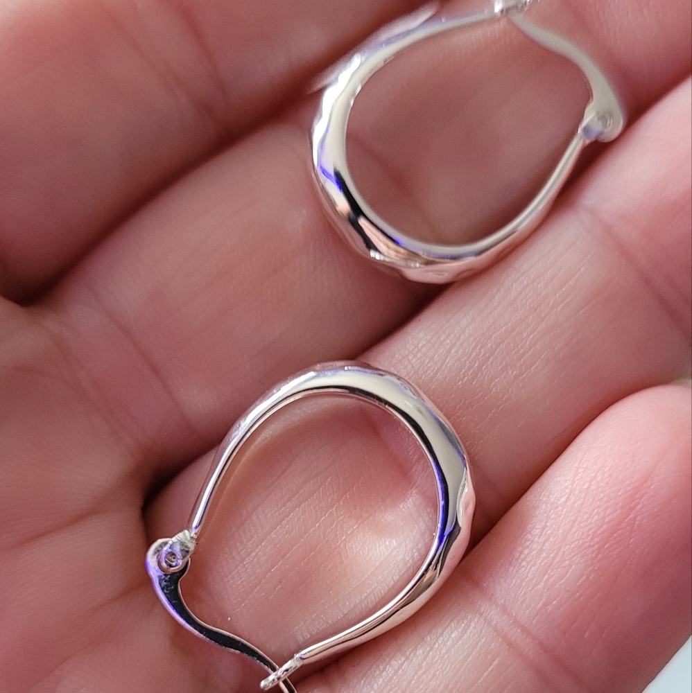 Silver oblong hoop earrings